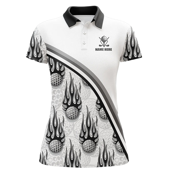 Golf balls black flame pattern Womens golf polo shirts custom golf apparel for ladies | White NQS6108