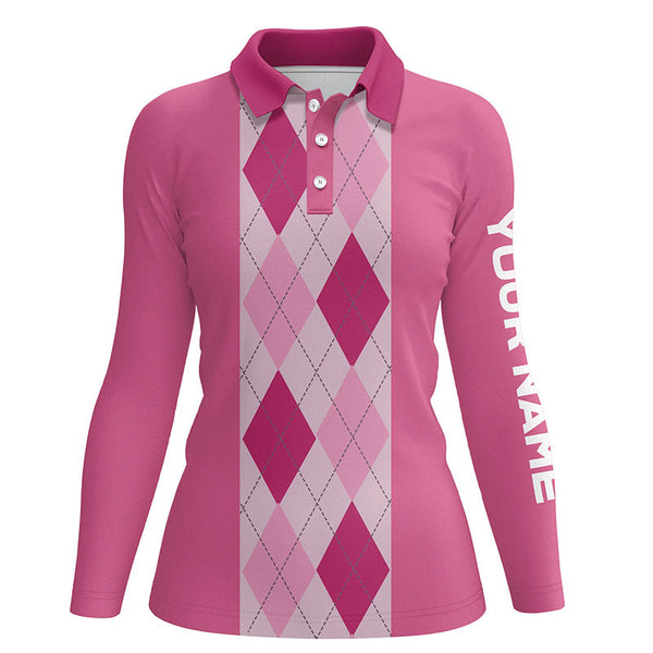 Pink argyle plaid pattern Womens golf polo shirt custom golf polos shirt for womens, golfing gifts NQS6552