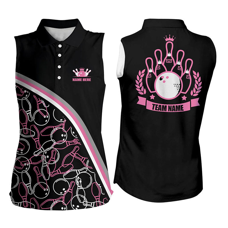 Personalized bowling sleeveless polo shirt for women Custom pink bowling pattern team shirts NQS5441