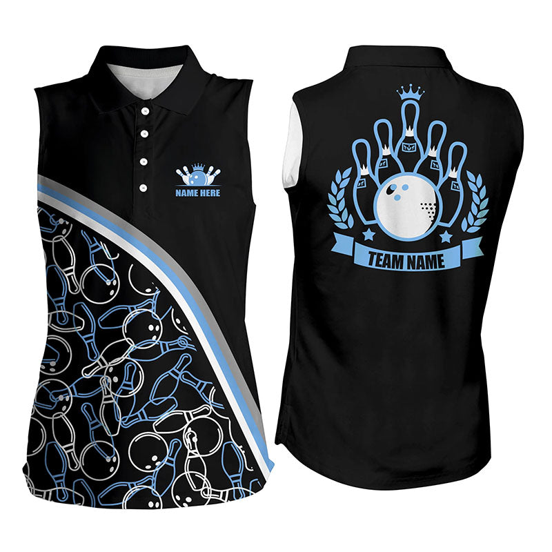 Personalized bowling sleeveless polo shirt for women Custom black blue bowling pattern team shirts NQS5442