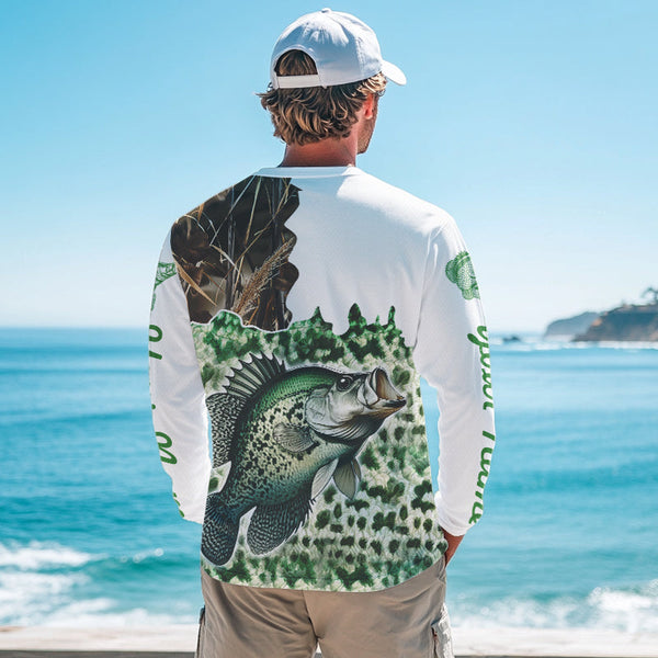 Personalized Crappie Fishing jerseys green scales camo Long Sleeve Fishing sun protection shirts NQS3724