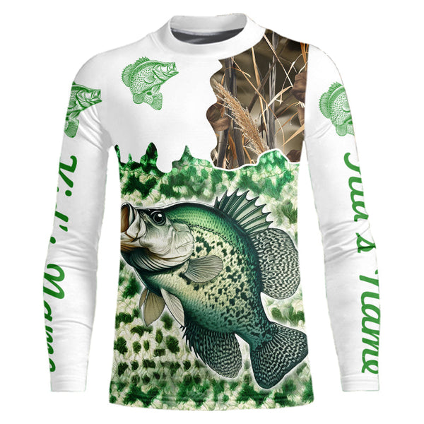 Personalized Crappie Fishing jerseys green scales camo Long Sleeve Fishing sun protection shirts NQS3724