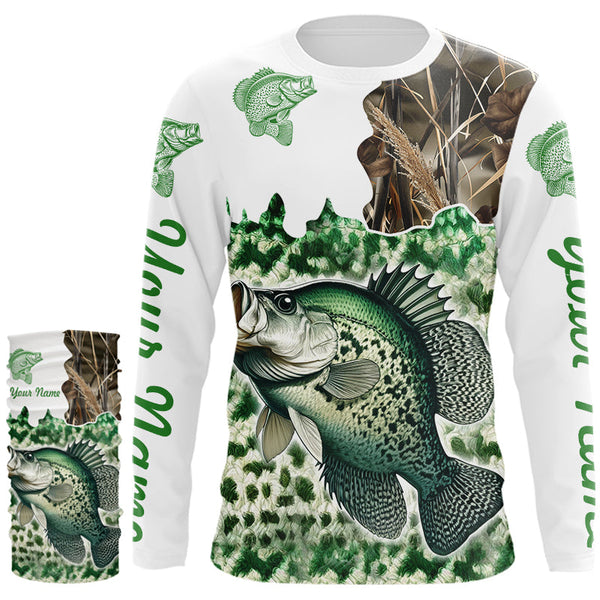 Personalized Crappie Fishing jerseys green scales camo Long Sleeve Fishing sun protection shirts NQS3724