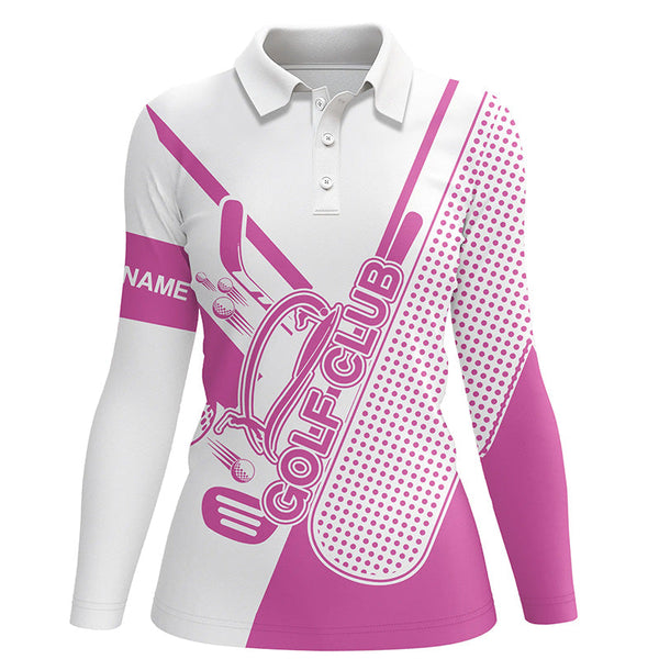 Pink and white Womens golf polo shirts custom golf club attire for women, golf gift for ladies NQS6358