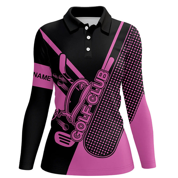 Pink and black Womens golf polo shirts custom golf club attire for women, golf gift for ladies NQS6359