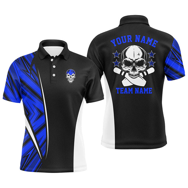 Black and blue camo Custom camo Bowling polo Shirts For Men, team skull Bowling Jerseys NQS6368