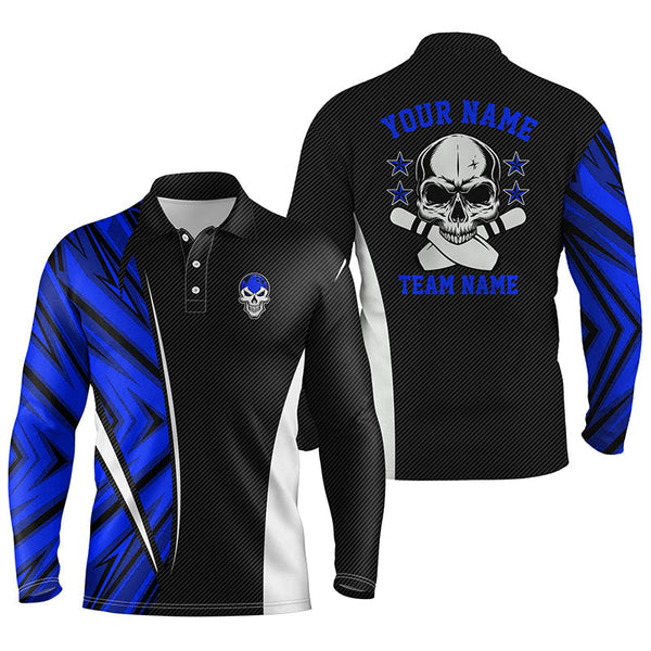 Black and blue camo Custom camo Bowling polo Shirts For Men, team skull Bowling Jerseys NQS6368