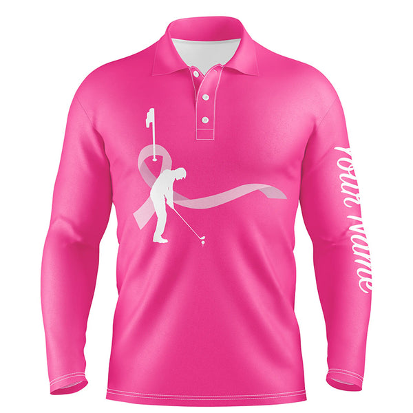 Breast Cancer Awareness golf shirts custom Mens golf polo shirts, pink ribbon golf shirts NQS6371