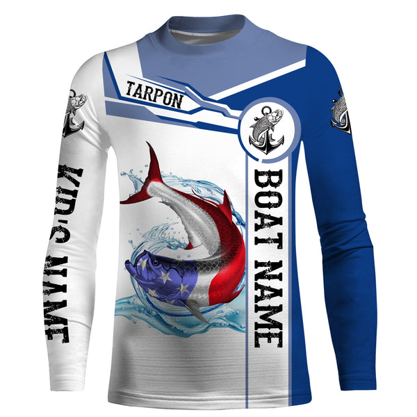 Tarpon Fishing American Flag Custom name and boat name performance Fishing Shirts, Patriotic Fishing gifts NQS2363