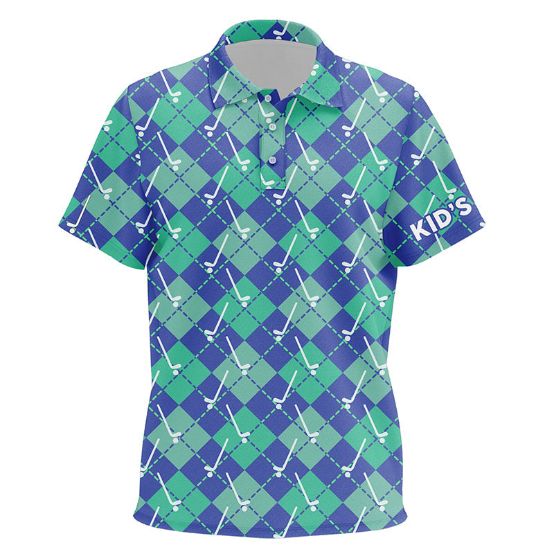Green Blue argyle plaid pattern golf clubs custom Kid golf polo shirt, ladies golf tops NQS6849