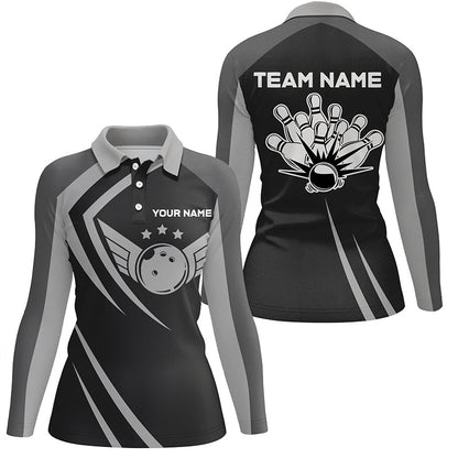Black retro vintage Bowling polo shirts for women custom Bowling team league jerseys NQS6593