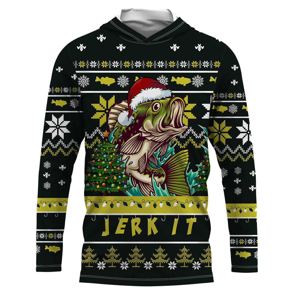 Funny ugly Christmas Bass fishing shirts for men Performance Long Sleeve Fishing Shirt NQS1000