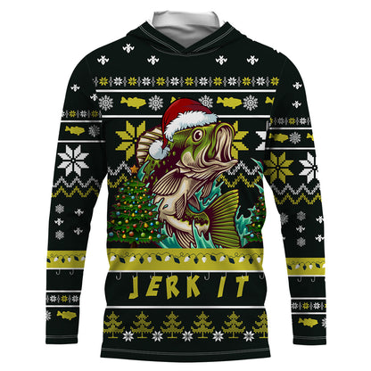 Funny ugly Christmas Bass fishing shirts for men Performance Long Sleeve Fishing Shirt NQS1000