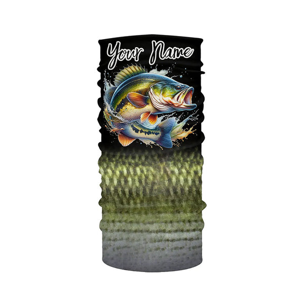 Largemouth Bass fishing Custom sun protection black long sleeve fishing shirts, Bass scales jerseys NQS4130