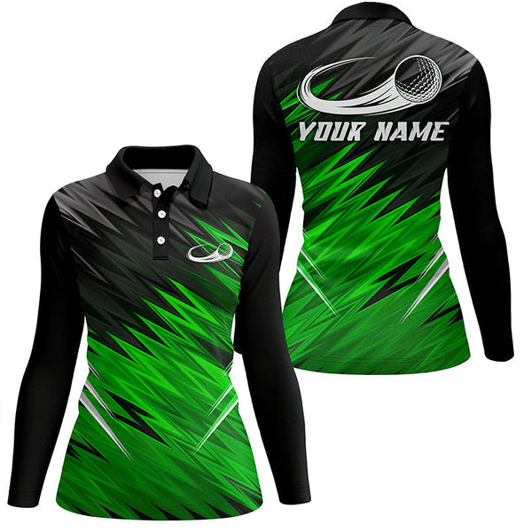 Women golf polo shirts custom Green and black pattern shirt for ladies, personalized golf gifts NQS6594