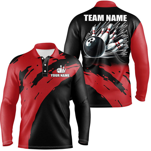 Red and black Mens bowling polo shirts Custom Team bowling jerseys, gift for team mens bowlers NQS7289