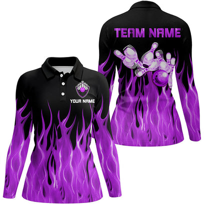 Purple flame Womens bowling polo shirt black Bowling Jerseys Personalized Bowling Team Shirts NQS7302