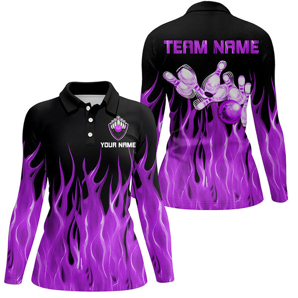 Purple flame Womens bowling polo shirt black Bowling Jerseys Personalized Bowling Team Shirts NQS7302