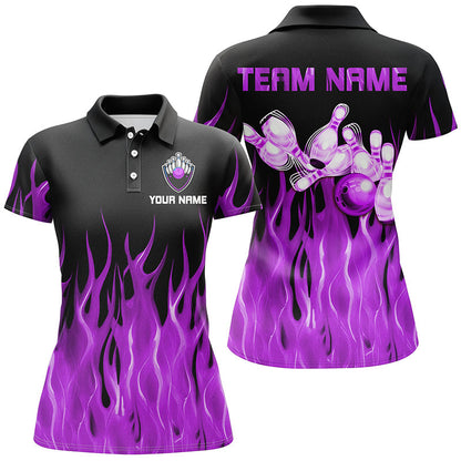 Purple flame Womens bowling polo shirt black Bowling Jerseys Personalized Bowling Team Shirts NQS7302