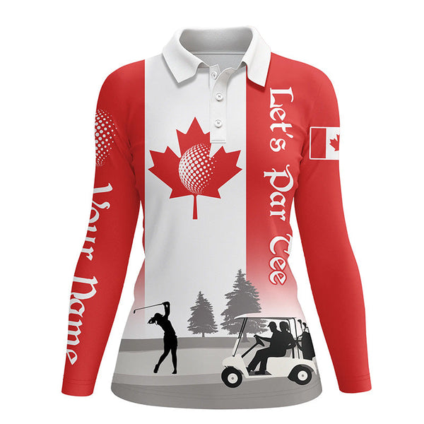 Womens golf polo shirts custom name Canadian flag patriotic Let’s Par Tee white golf shirt NQS5762