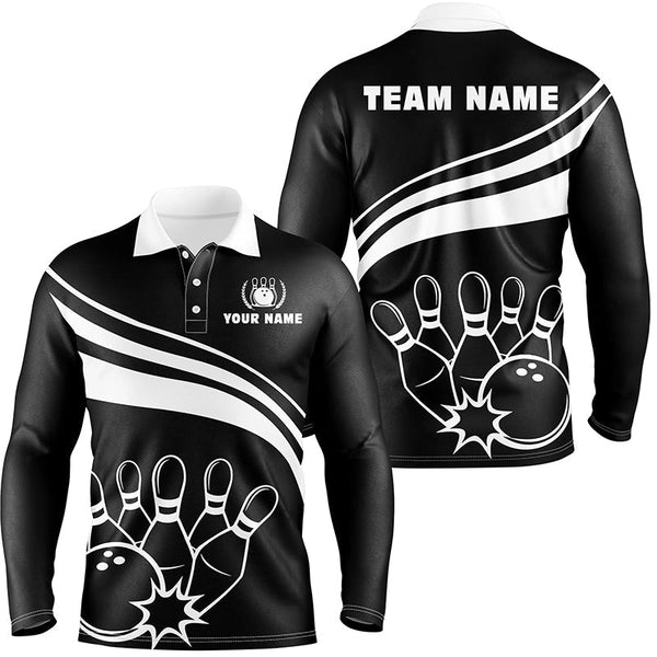 Personalized black and white bowling polo shirts for men, custom men's bowling shirt team bowl jersey NQS6875
