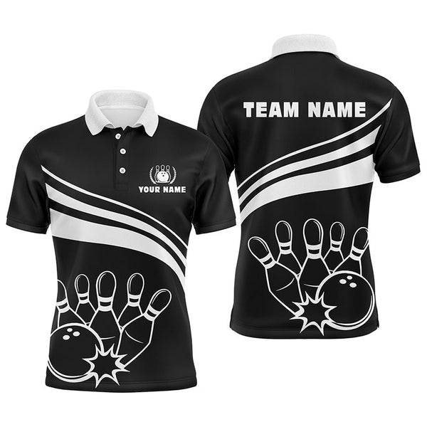 Personalized black and white bowling polo shirts for men, custom men's bowling shirt team bowl jersey NQS6875