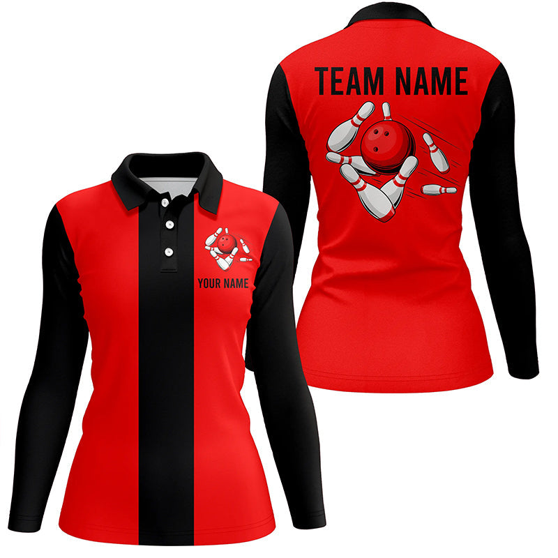 Personalized Red Black Retro Bowling Polo shirt For women custom vintage bowling team jerseys NQS6881