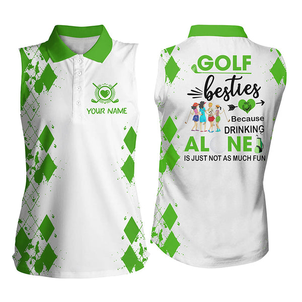 Womens sleeveless polo shirt custom golf besties drinking alone is just not as much fun| Multicolor NQS5305