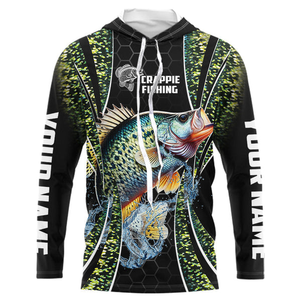 Crappie freshwater fishing black green scales Custom Name sun protection fishing jersey NQS3507