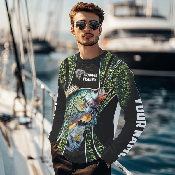 Crappie freshwater fishing black green scales Custom Name sun protection fishing jersey NQS3507