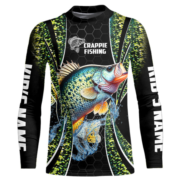 Crappie freshwater fishing black green scales Custom Name sun protection fishing jersey NQS3507