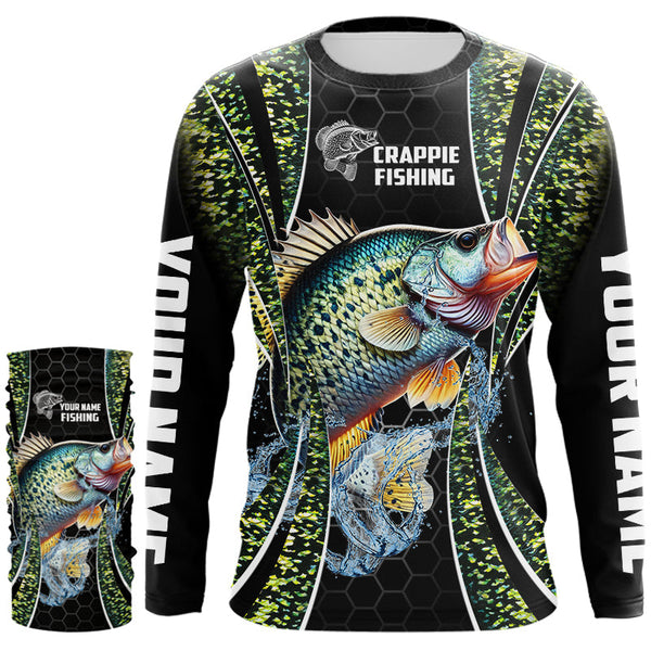 Crappie freshwater fishing black green scales Custom Name sun protection fishing jersey NQS3507
