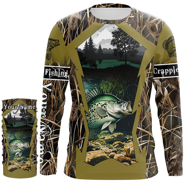 Crappie Fishing Camo Customize Name UV protection Long sleeve Fishing Shirts Personalized Gifts NQS503