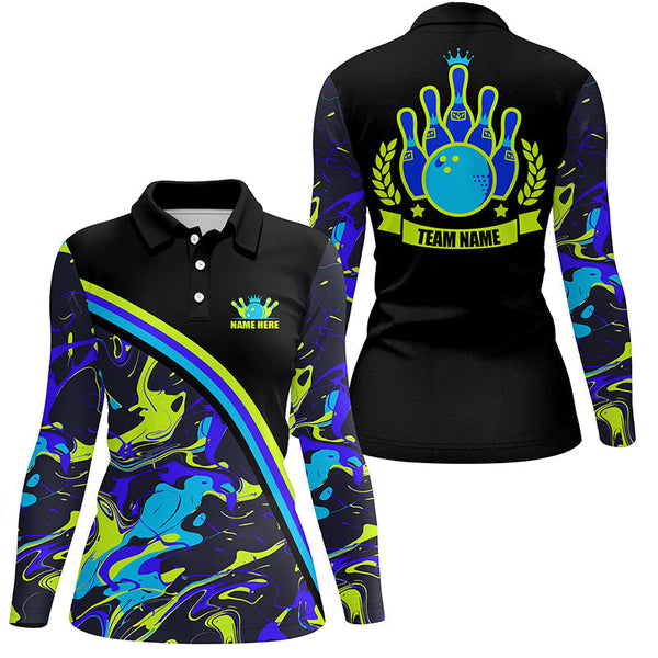 Women bowling polo shirts Custom green and blue bowling camo pattern black Team league Jerseys NQS7333