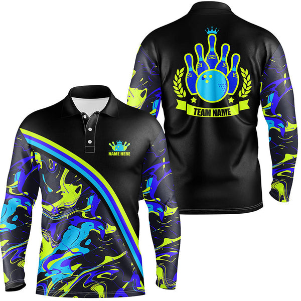 Mens Bowling polo shirts Custom green and blue bowling camo pattern black bowling Team league Jerseys NQS7333