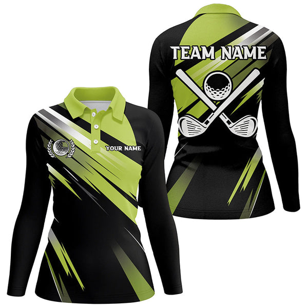 Green and Black Womens golf polo shirts custom golf ball clubs golf attire for women, golfing gifts NQS7531