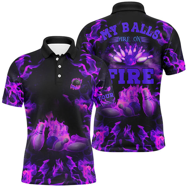 Purple Flame bowling shirt custom my balls are on fire bowling polo shirts for men, bowling jerseys NQS6459