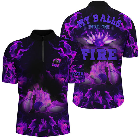 Purple Flame bowling shirt custom my balls are on fire Quarter Zip shirts for men, bowling jersey NQS6459