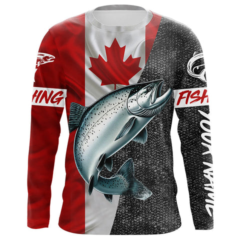 Canadian Flag salmon Fishing Custom long sleeve performance Fishing Shirts, salmon Fishing jerseys NQS5037