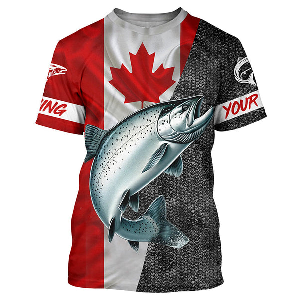 Canadian Flag salmon Fishing Custom long sleeve performance Fishing Shirts, salmon Fishing jerseys NQS5037