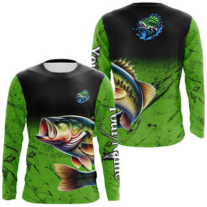 Largemouth Bass Fishing Custom green black long sleeve performance Fishing Shirt, Bass fishing jerseys NQS5041