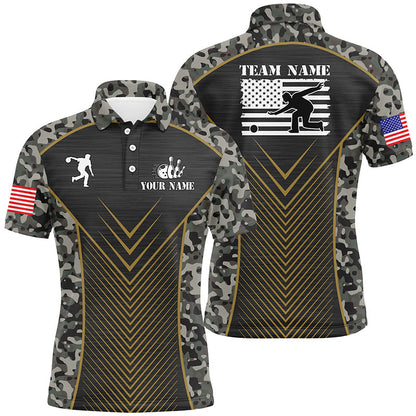 Mens Bowling Polo Shirts Custom green camo American flag team League Mens Jerseys NQS6702