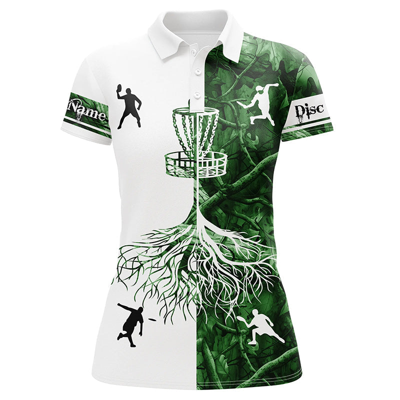 Women disc golf polo shirts green camo custom name disc golf team shirt, disc golf gifts NQS6896