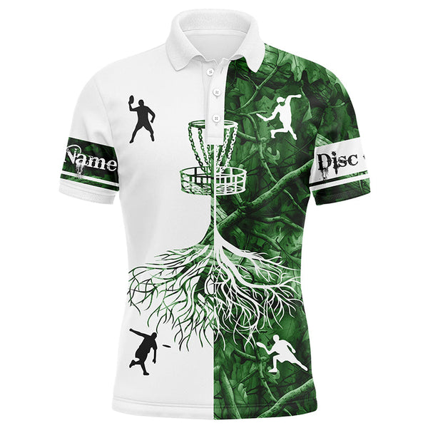 Mens disc golf polo shirts green camo custom name disc golf team shirt, disc golf gifts NQS6896