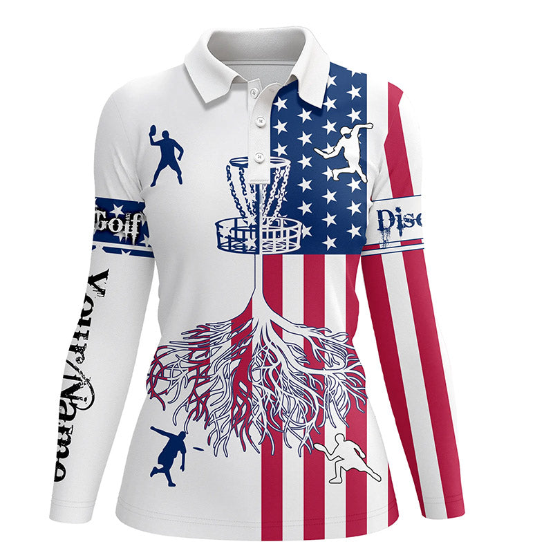 Women disc golf polo shirts American flag custom name disc golf team shirt, disc golf gifts NQS6898