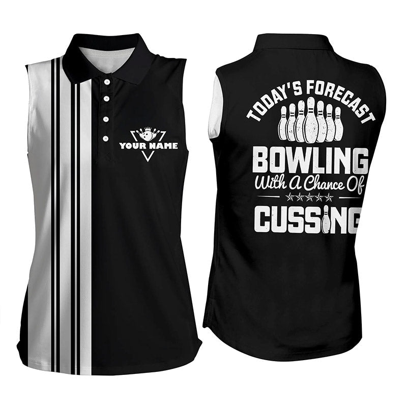 Black white retro bowling Sleeveless polo shirts custom Todays forecast bowling with chance of cussing NQS6908