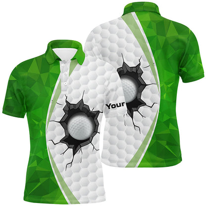 Green white golf ball pattern Mens golf polo shirts custom golf outfits men, green golf tops NQS7360