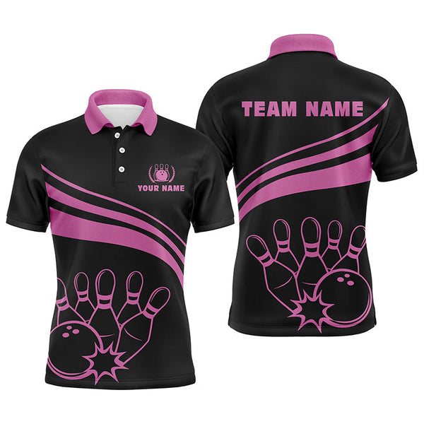Personalized black bowling polo shirts for men, custom men's bowling shirt team bowling jerseys | Pink NQS6923
