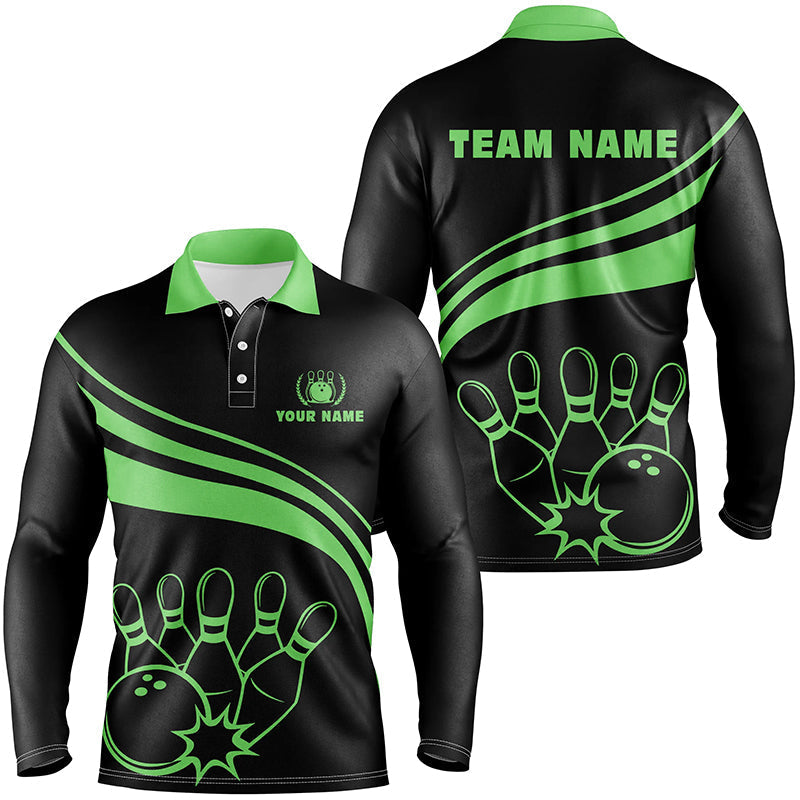 Personalized black bowling polo shirts for men, custom men's bowling shirt team bowling jerseys |Green NQS6925