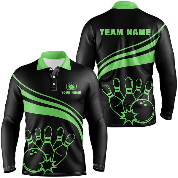 Personalized black bowling polo shirts for men, custom men's bowling shirt team bowling jerseys |Green NQS6925